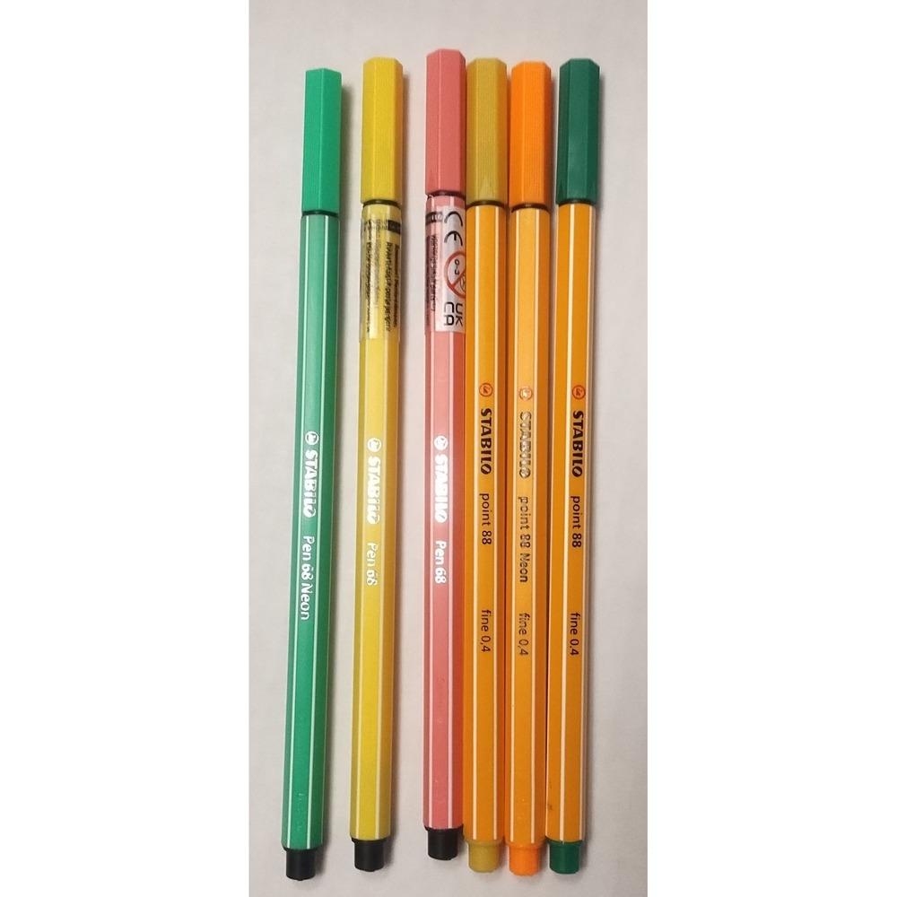Stabilo Pen 68 and Point 88 Neon Fine 0.4 Felt Tip Marker Set 6 Count Mixed